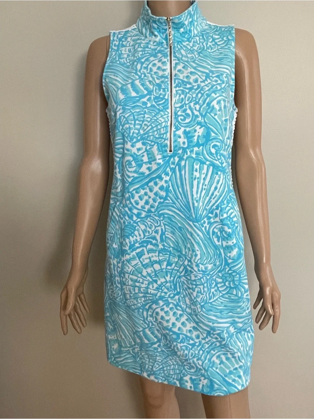 Women's LILLY PULITZER Blue & White SKIPPER Succulent Blue Sea Cups SUMMER DRESS - Picture 2 of 9